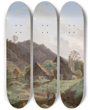 Triptych art skateboard deck of Matthias Rudolf Toma Eisenhammer In Gutenstein by Matthias Rudolf Toma (1792-1869)