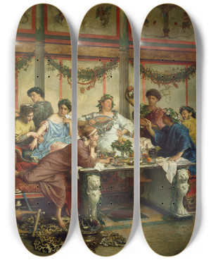 Triptych art skateboard deck of Roberto Bompiani A Roman Feast by Roberto Bompiani (1821-1908)