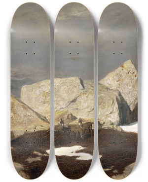 Triptych art skateboard deck of Arnold Bcklin High Mountain Landscape With Chamois by Arnold Bocklin (1827-1901) Triptych art skateboard deck of Arnold Bcklin High Mountain Landscape With Chamois by Arnold Bocklin (1827-1901)