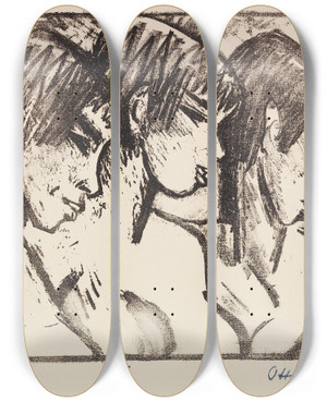 Triptych art skateboard deck of Otto Mueller Drei Mdchen Im Profil_1 by Otto Mueller (1874-1930)