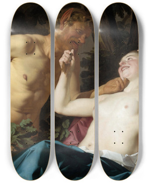 Triptych art skateboard deck of Gerard Van Honthorst Satyr And Nymph by Gerard Van Honthorst (1592-1656)