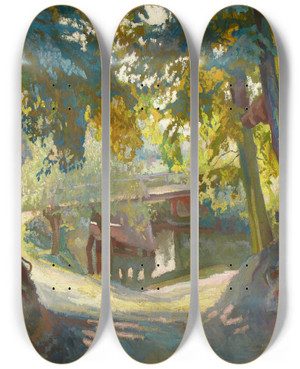 Triptych art skateboard deck of Stanisaw Kamocki Day In Autumn by Stanislaw Kamocki (1875-1944)