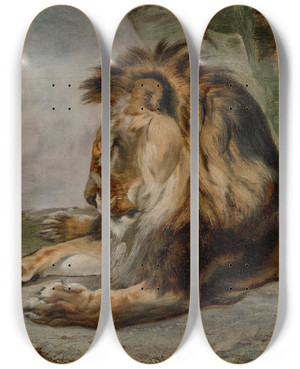 Triptych art skateboard deck of William Huggins Dozing Lion by William Huggins (1820-1884)