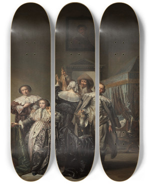 Triptych art skateboard deck of Pieter Codde Gallant Company by Pieter Codde (1599-1678)