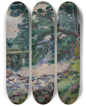 Triptych art skateboard deck of Armand Guillaumin Le Barrage De Genetin by Armand Guillaumin (1841-1927)