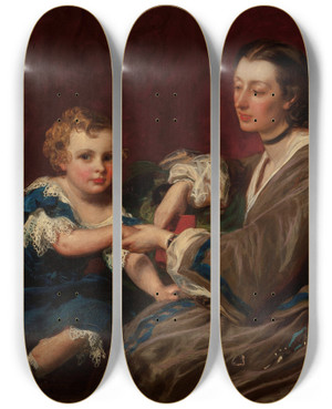 Triptych art skateboard deck of James Sant A Mother And Daughter by James Sant (1820-1916)