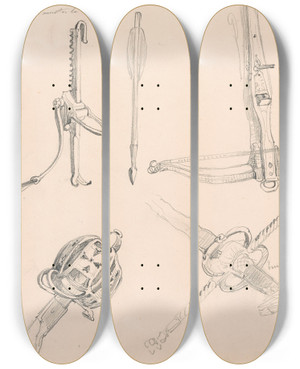 Triptych art skateboard deck of Nicaise De Keyser Bow And Arrow Pe by Nicaise De Keyser (1813-1887)