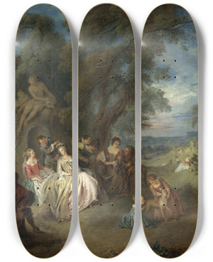 Triptych art skateboard deck of Jeanbaptiste Pater Fte Champtre_1 by Jean-Baptiste Pater (1695-1736)