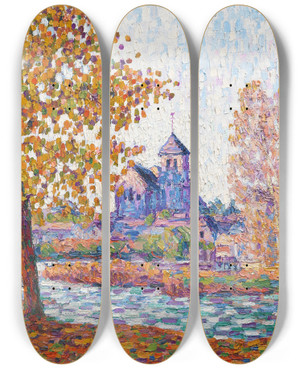 Triptych art skateboard deck of Francis Picabia Lglise De Montigny Effet Dautomne by Francis Picabia (1879-1953)