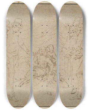 Triptych art skateboard deck of Jacob De Gheyn Ii Job On A Dunghill Tried By Hisfriends by Jacob de Gheyn II (1565-1629)