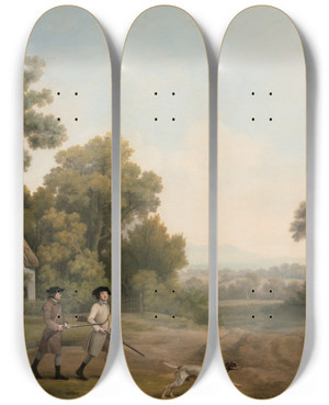Triptych art skateboard deck of George Stubbs Two Gentlemen Going A Shooting by George Stubbs (1724-1806)