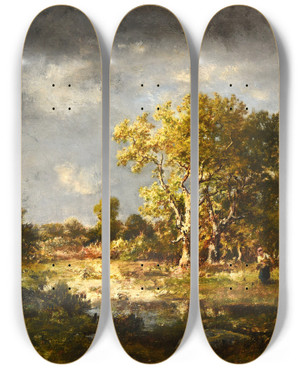 Triptych art skateboard deck of Narcissevirgile Diaz De La Pea Une Clairire by Narcisse-Virgile Diaz de La Pea (1808-1876)