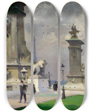 Triptych art skateboard deck of Ernest Jules Renoux Lentre Du Pont Alexandre Iii by Ernest Jules Renoux (1863-1932)