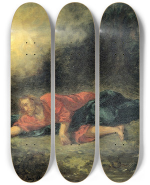 Triptych art skateboard deck of Eugne Delacroix The Agony In The Garden_2 by Eugene Delacroix (1798-1863)