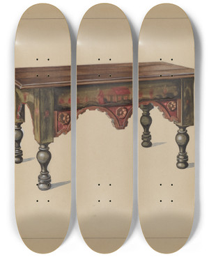 Triptych art skateboard deck of Philip Johnson Bench by Philip Johnson