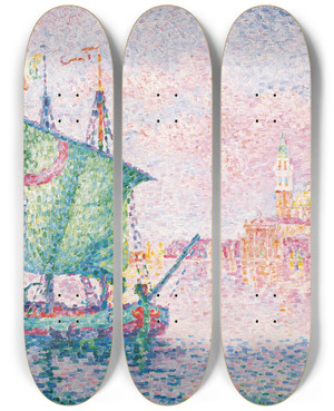 Triptych art skateboard deck of Paul Signac Venice The Pink Cloud 1909 by Paul Signac (1863-1935)