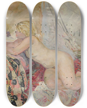 Triptych art skateboard deck of Henri Lebasque Nu Allong Contre Un Lit by Henri Lebasque (1865-1937) Triptych art skateboard deck of Henri Lebasque Nu Allong Contre Un Lit by Henri Lebasque (1865-1937)