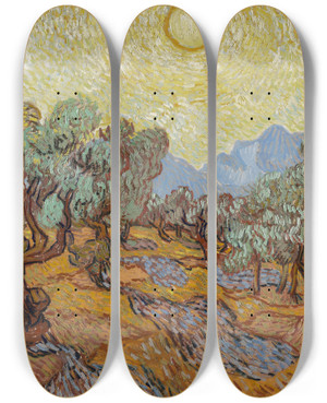 Triptych art skateboard deck of Vincent Van Gogh Olive Trees_2 by Vincent van Gogh (1853-1890)