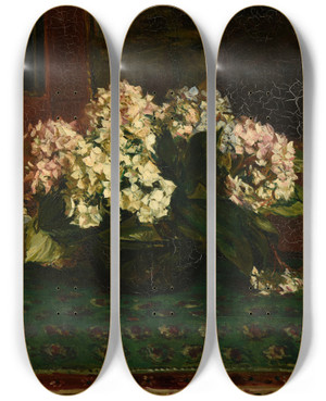 Triptych art skateboard deck of Jacquesmile Blanche Hortensias Grande Chaleur by Jacques-mile Blanche (1861-1942)