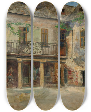 Triptych art skateboard deck of Paul Unbereit Romantischer Innenhof In Der Wachau by Paul Unbereit (1884-1937) Triptych art skateboard deck of Paul Unbereit Romantischer Innenhof In Der Wachau by Paul Unbereit (1884-1937)