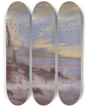 Triptych art skateboard deck of Zolo Palugyay Coastal Motif With Cyprusses by Zolo Palugyay (1898-1935)