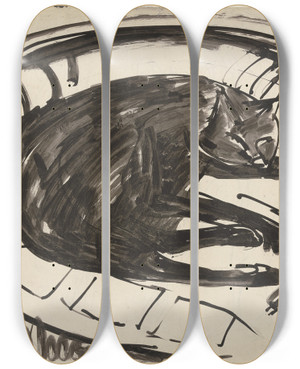 Triptych art skateboard deck of Ernst Ludwig Kirchner Lying Cat by Ernst Ludwig Kirchner (1880-1938)