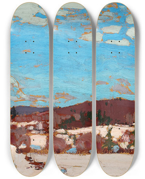 Triptych art skateboard deck of Tom Thomson Early Spring by Tom Thomson (1877-1917)
