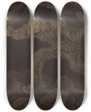Triptych art skateboard deck of Kristjan Raud Kalevipoeg Sammub Lbi Urka Prgu by Kristjan Raud (1865-1943)
