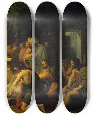 Triptych art skateboard deck of Carl Peter Goebel The Elder Jacob Blesses The Sons Of Joseph by Carl Peter Goebel The Elder (1791-1823)