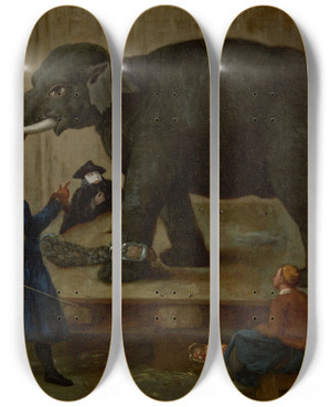 Triptych art skateboard deck of Pietro Longhi The Display Of The Elephant by Pietro Longhi (1702-1785)