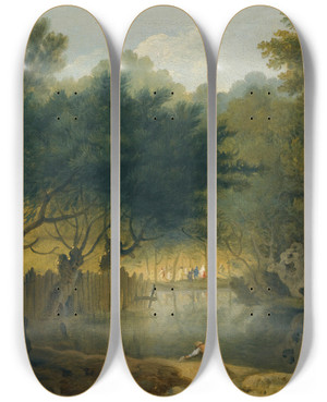 Triptych art skateboard deck of Richard Wilson A View Ofst Jamess Park London by Richard Wilson (1714-1782)