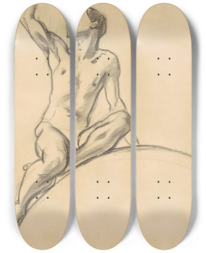 Triptych art skateboard deck of John Singer Sargent Study For Figure Above Music by John Singer Sargent (1856-1925)