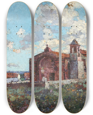 Triptych art skateboard deck of Fernando Fader Capilla De Ischiln by Fernando Fader (1882-1935)