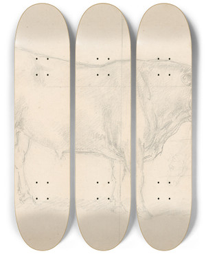Triptych art skateboard deck of Sawrey Gilpin Study Of A Bull by Sawrey Gilpin (1733-1807)