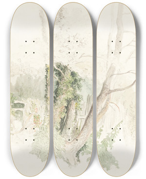 Triptych art skateboard deck of Robert Hills Trees At Beddington by Robert Hills (1769-1844)