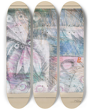 Triptych art skateboard deck of Paul Klee Pflanzen Bild 8B 1925 by Paul Klee (1879-1940)