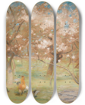 Triptych art skateboard deck of Edward Stott A Spring Idyll by Edward Stott (1855-1918)
