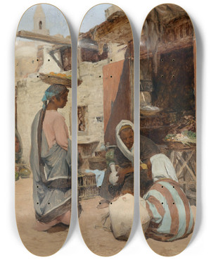 Triptych art skateboard deck of Alphons Leopold Mielich Orientalische Straenszene by Alphons Leopold Mielich (1863-1929)