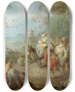 Triptych art skateboard deck of Jeanbaptiste Pater Encampment Soldiers Halt by Jean-Baptiste Pater (1695-1736)