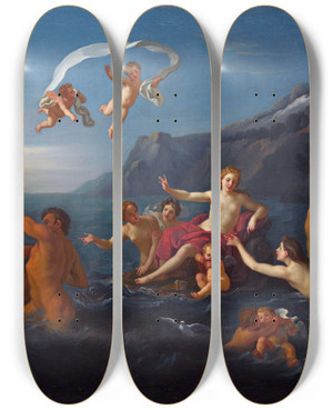 Triptych art skateboard deck of Bon Boullogne Il Trionfo Danfitrite by Bon Boullogne (1649-1717)