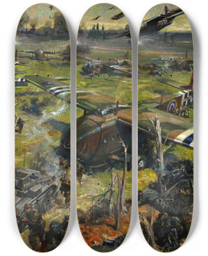 Triptych art skateboard deck of Terence Cuneo Invasion Scene by Terence Cuneo (1907-1996)