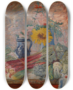 Triptych art skateboard deck of James Ensor Flowers And Vegetables by James Ensor (1860-1949)