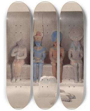 Triptych art skateboard deck of David Roberts Sanctuary Of The Temple Of Aboosimbel Nubia by David Roberts (1796-1864)