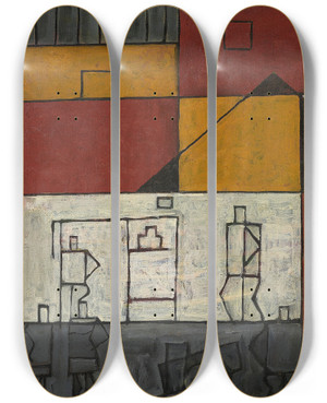 Triptych art skateboard deck of Joaqun Torresgarca Rue No 2 Paisaje Constructivista by Joaqun Torres-Garca (1874-1949)