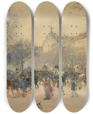 Triptych art skateboard deck of Jean Franois Raffalli Le Carrefour Drouot Paris by Jean Francois Raffaelli (1850-1924)