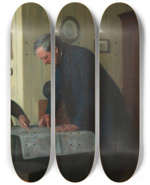 Triptych art skateboard deck of Josef Kinzel Wichtige Besprechung by Josef Kinzel (1852-1925)