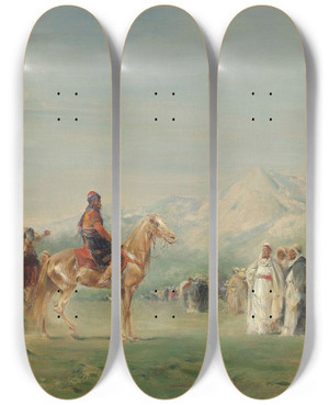 Triptych art skateboard deck of Eugne Fromentin Campement Arabe Dans Les Montagnes De Latlas by Eugene Fromentin (1820-1876)