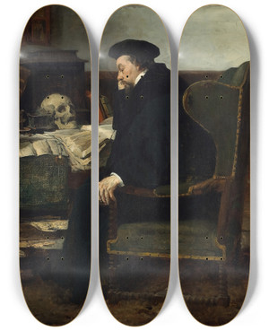 Triptych art skateboard deck of Eilif Peterssen Absorbed In His Studies by Eilif Peterssen (1852-1928)