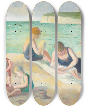 Triptych art skateboard deck of Maximilien Luce La Plage De Merslesbains by Maximilien Luce (1858-1941)