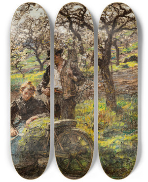 Triptych art skateboard deck of Lon Augustin Lhermitte Idylle by Lon Augustin Lhermitte (1844-1925)